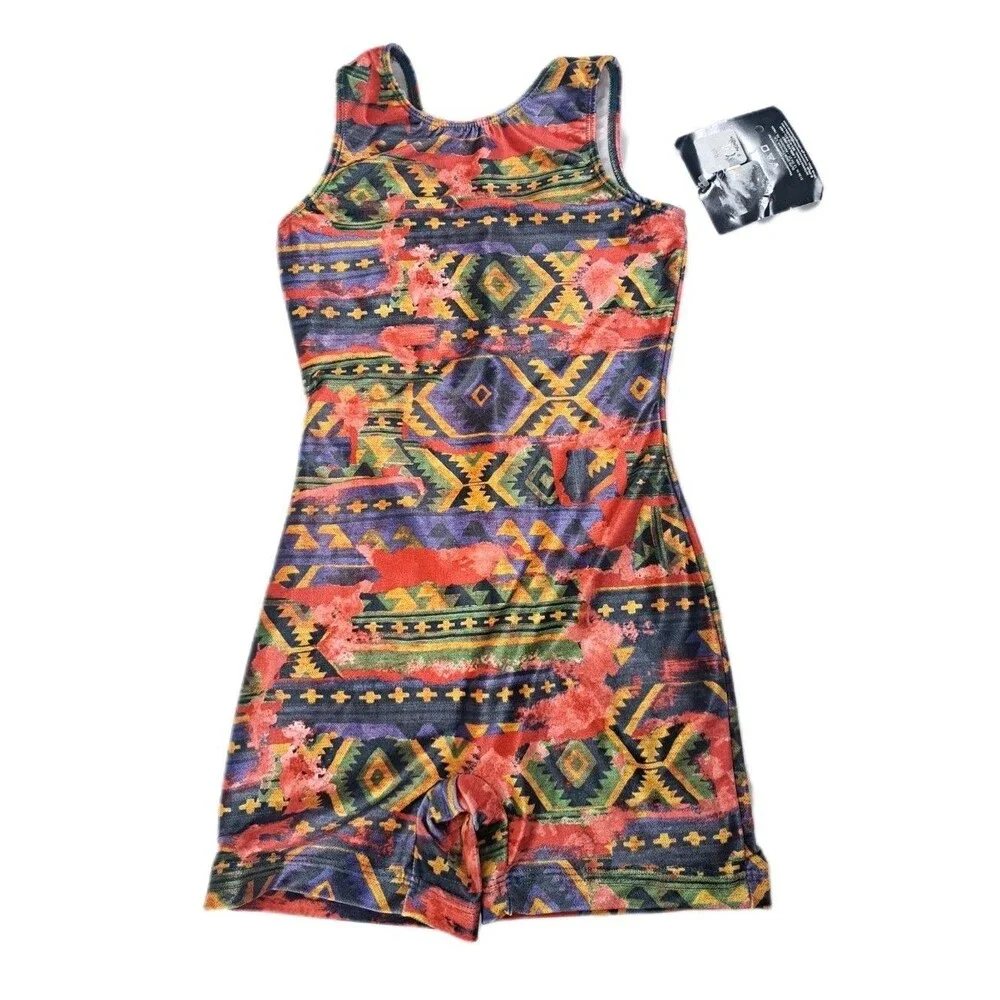 GK Elite VTG 90s Aztec Micro Velvet Sleeveless Unitard Biketard CL Size Child L